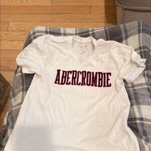 Abercrombie & Fitch White Tee with Navy & Red Lettering